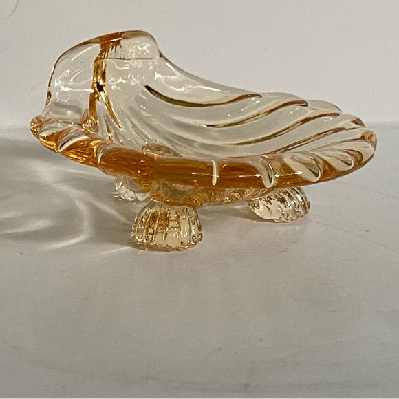 Vintage Shell Glass Trinket Dish Footed Peach Small Beach Ocean 3” EUC Jewelry - Picture 10 of 16